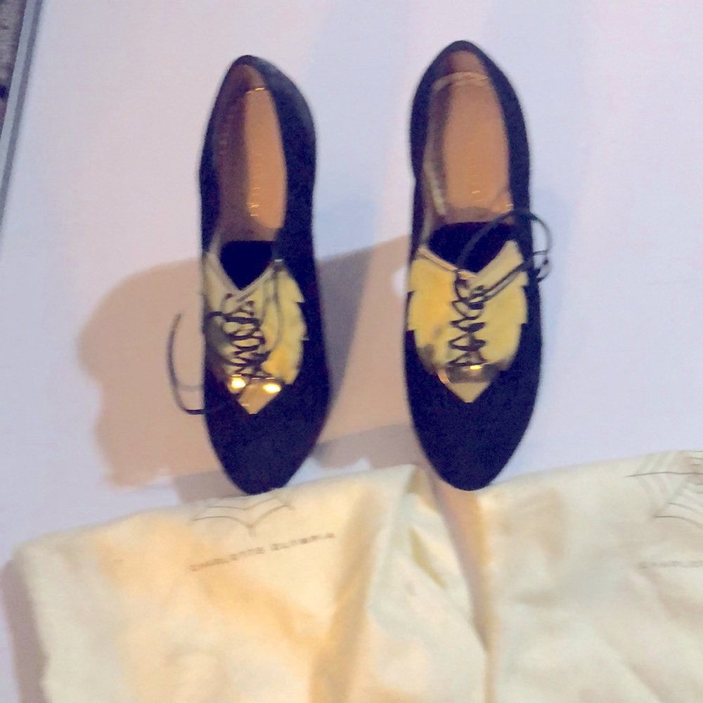 Charlotte Olympia black and gold pumps spooky chic stylish and cool size 38